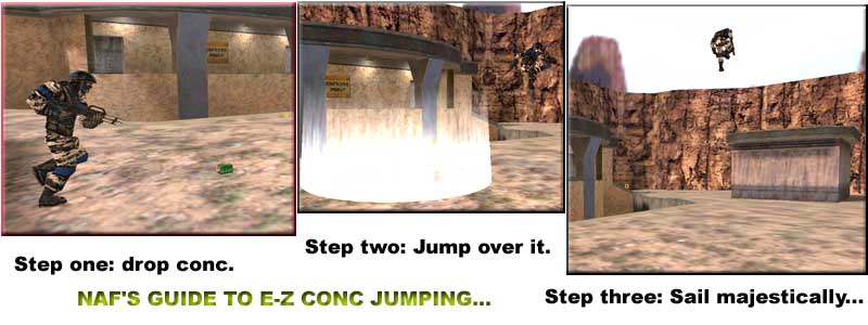 A superior Conc jump is the 'keep and leap' 

method where you hold the conc and time your jump so it goes off at the apex of your jump.  These are very tricky to do but 

give greater height and are harder to predict by enemies.