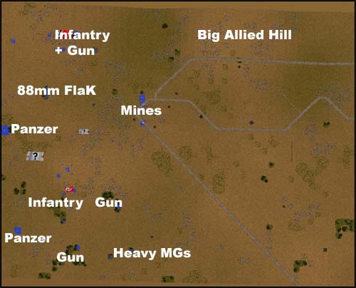 Birds eye view of the defenses. Notice how my guns are placed to provide cover for each other.