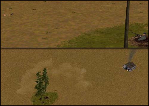 The MG34 squad ambushes a British squad, wiping it out. Unfortunatly, it gets eliminated by the 25-pounde gun.