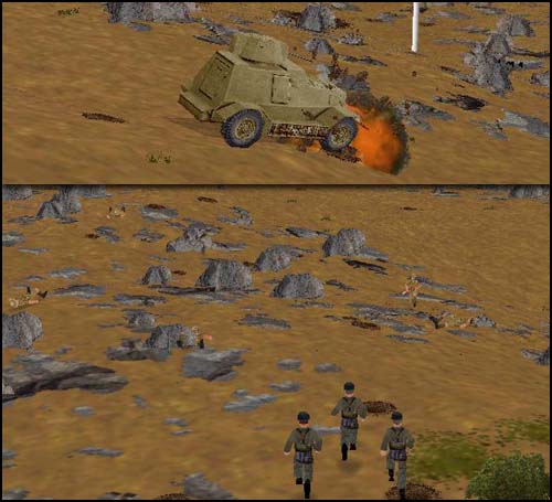 The British hit their own vehicle, while my infantry counter-attack on the right flank.