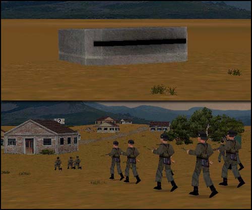 The troops enter the town despite enemy fire from the concrete bunker.