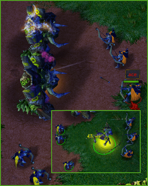 my hero and archers engage the opposing archers attacking my elders of war