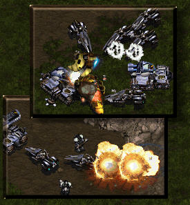 top:Looking back this reaver drop doesn't look like such a good idea.  bottom: Two vultures except a dare from a marine and try to outrun a scarab.